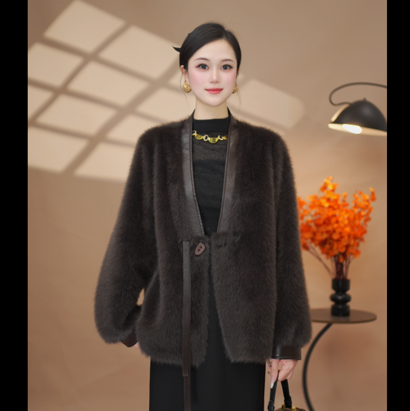 【正品】秋冬季设计师版轻奢西装领雪兰貂外套气质女装