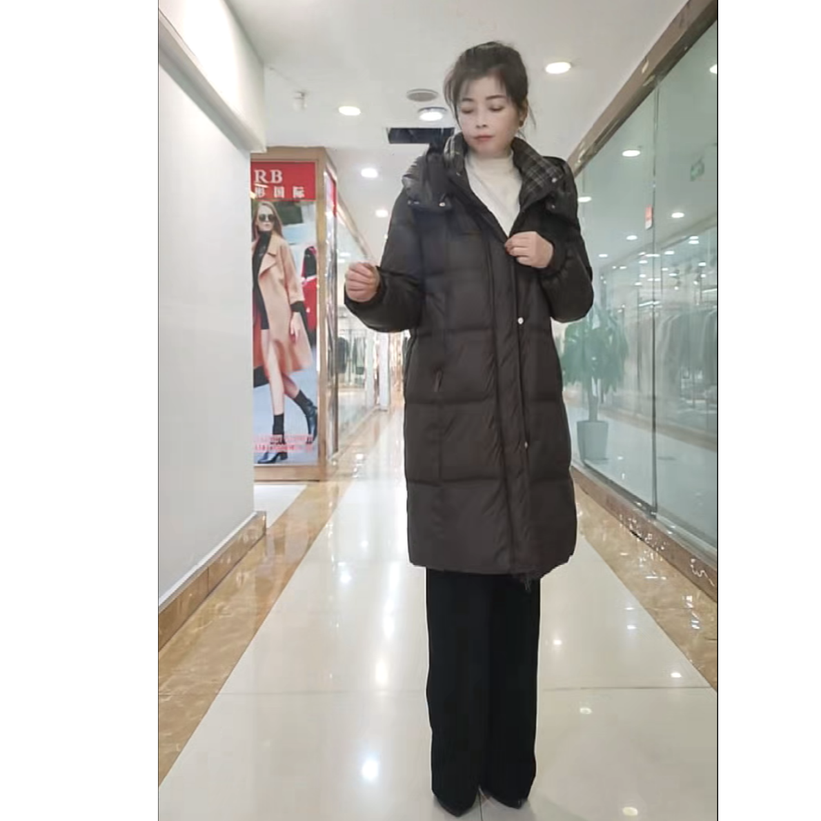 加厚百搭新中式长款宽松羽绒服中长款女款女士90白鸭绒