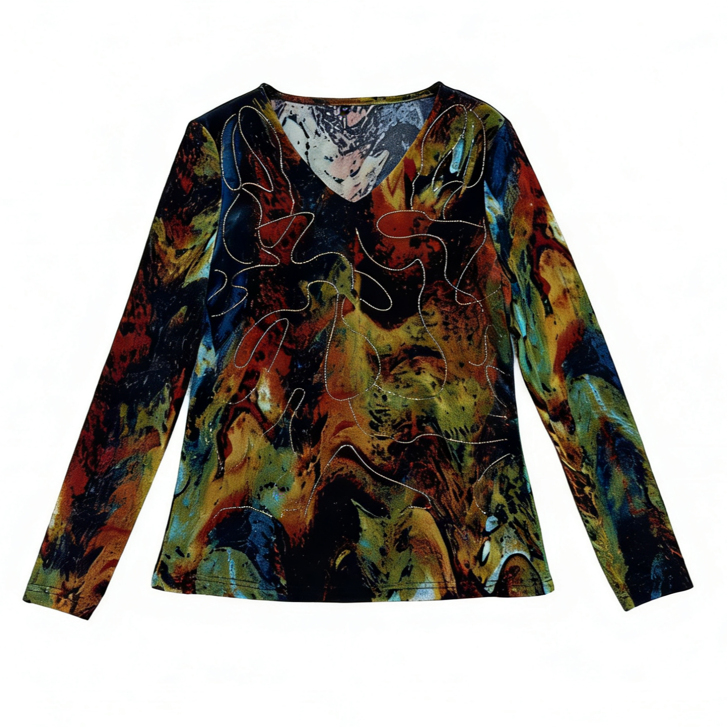 印花中老年女装V领秋季休闲风圆领烫钻常规款女士89182