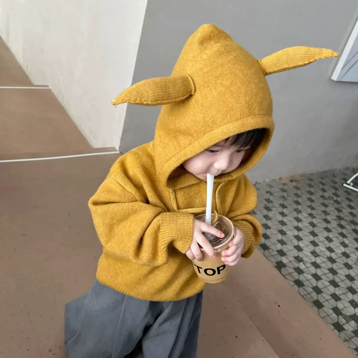 黄色角角 儿童帽衫