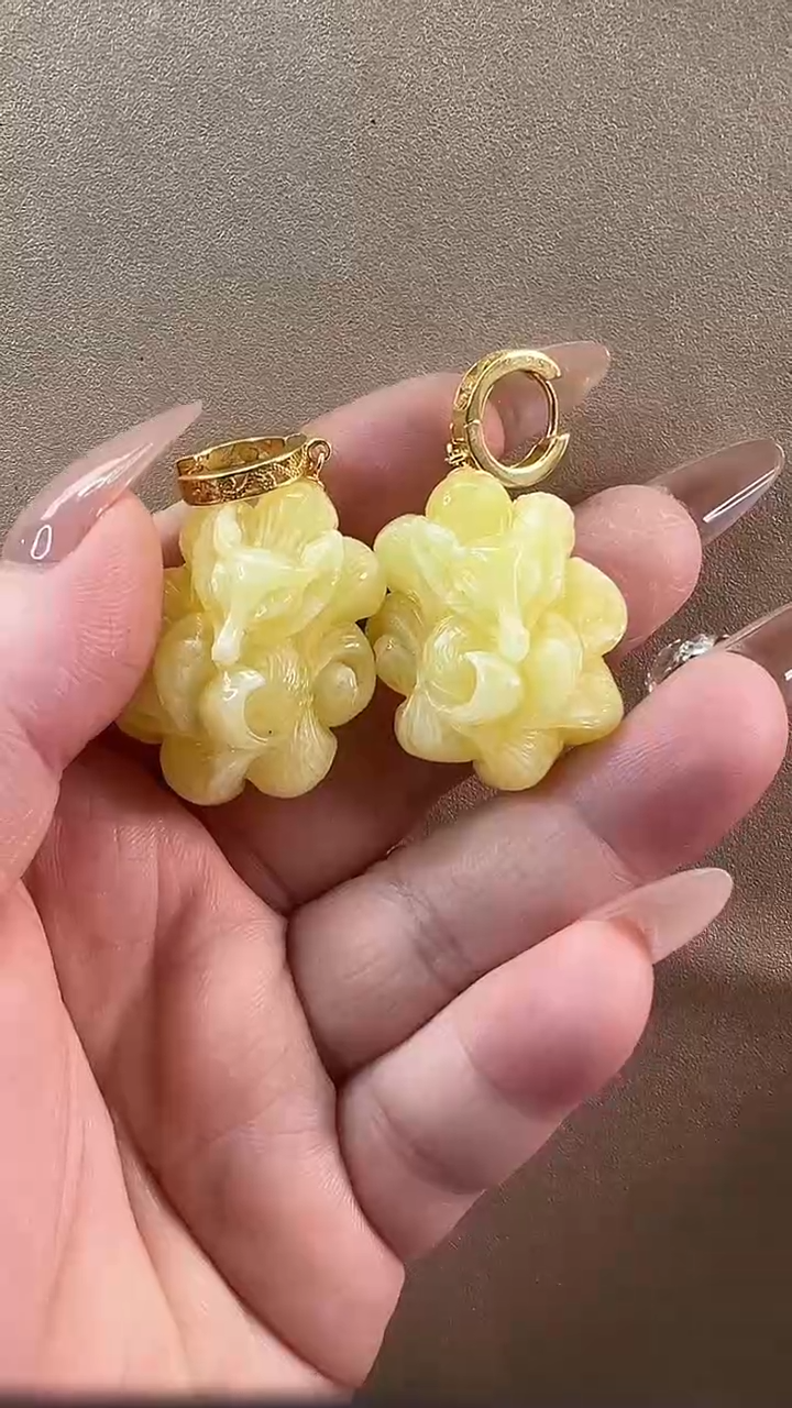 【闪购商品】琥珀耳饰银S925镶嵌耳环