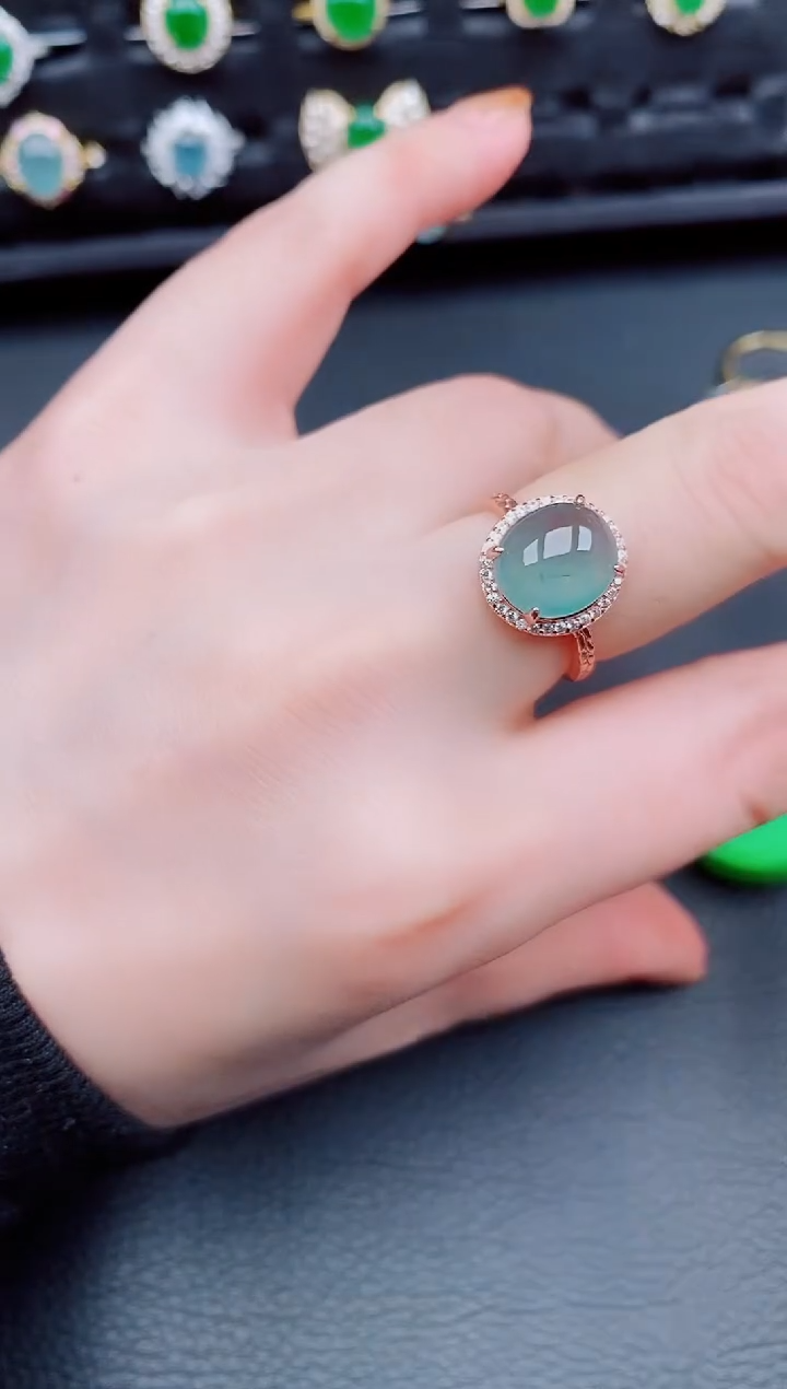 【闪购商品】翡翠戒指银S925镶嵌天然a货翡翠124