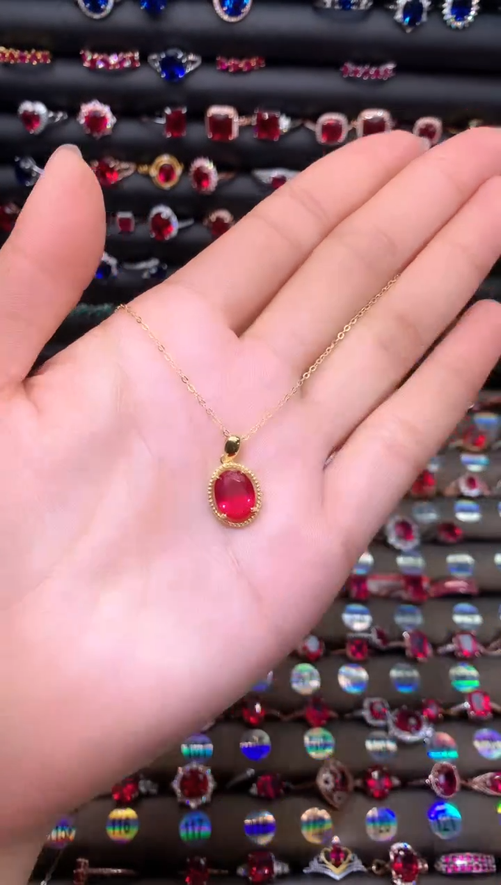 【闪购商品】红宝石吊坠(赠链)银S925镶嵌810