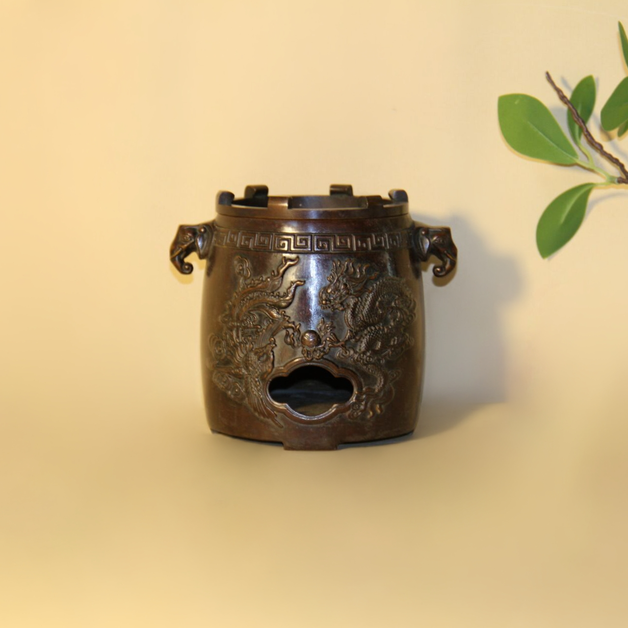 纯铜炭炉龙凤纹象耳炭炉围炉煮茶整套炭火炉子家用野餐铜制炭炉