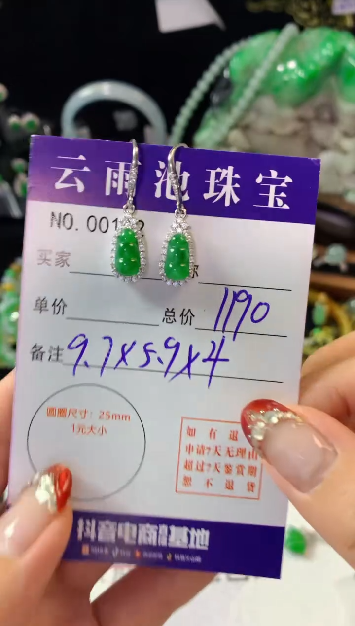 翡翠银S925镶嵌耳饰翡翠