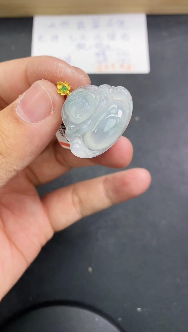 【闪购商品】翡翠颈饰18K金镶嵌天然翡翠A货赠皮绳