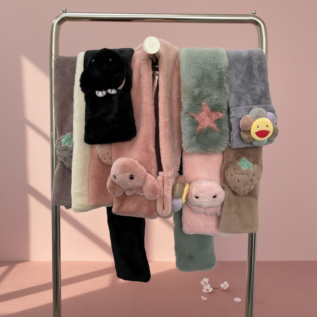 8C18  少女围巾百搭卡通冬季韩版围脖（样式、颜色随机）