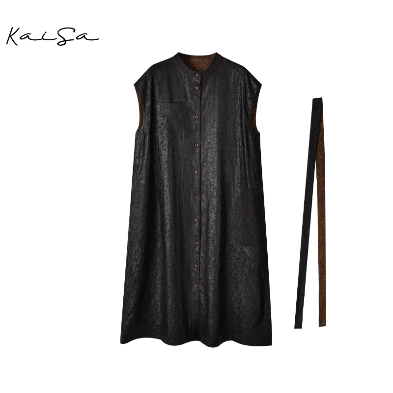 【渊华】双面双穿100%桑蚕丝香云纱长裙衬衫连衣裙