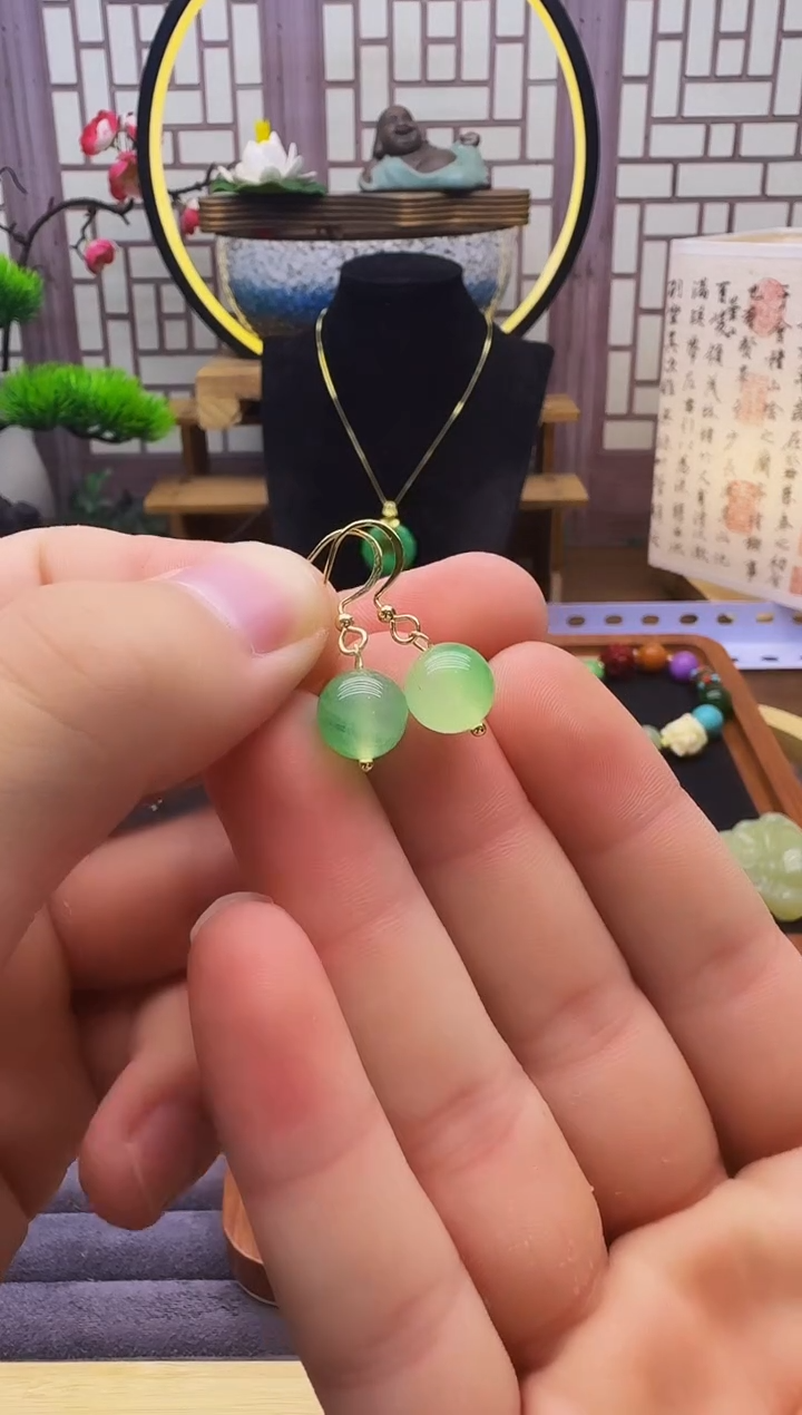 翡翠14K金镶嵌耳饰E318