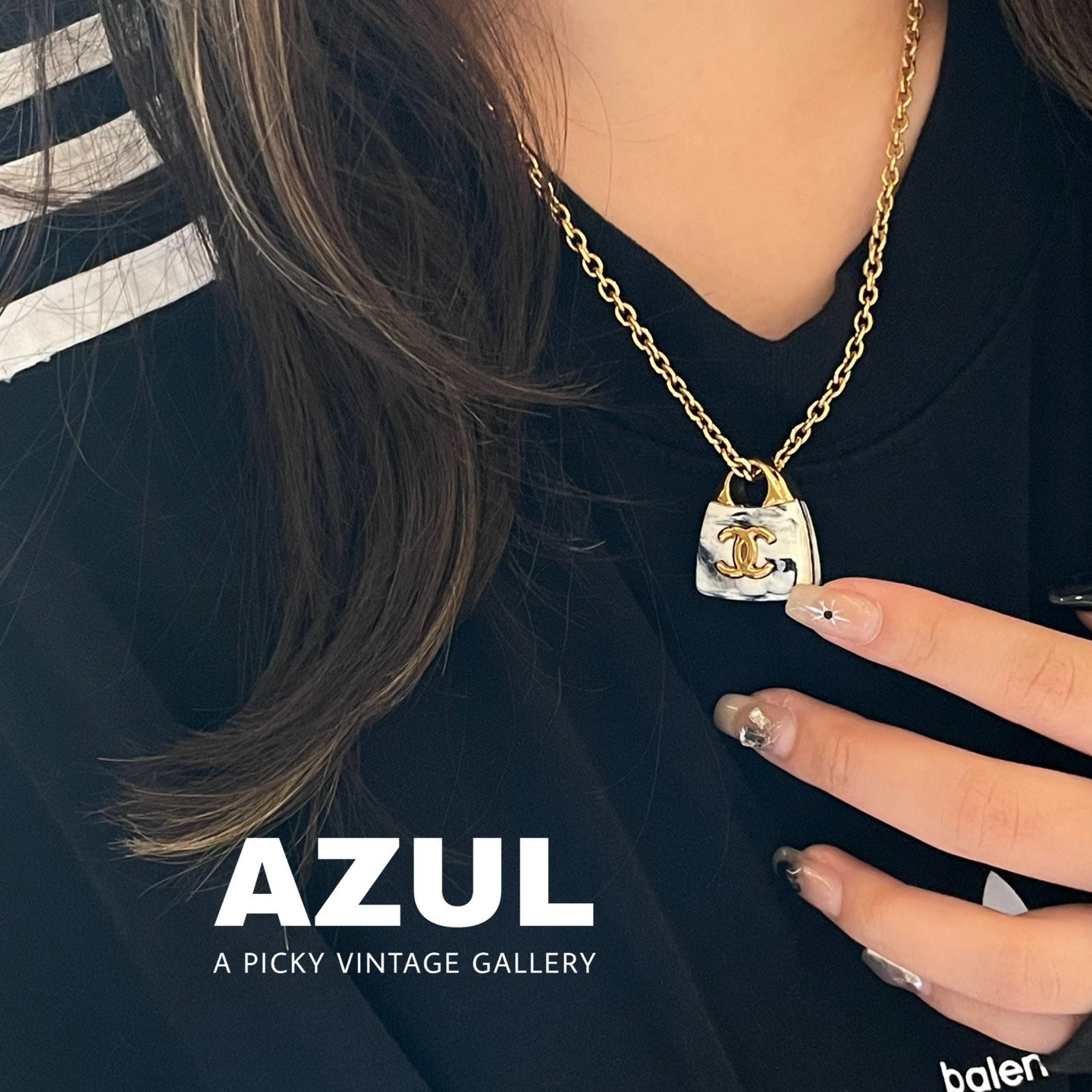 95新 Chanel/香奈儿 Azul-23A蓝金水墨扎染树脂包包项链43468