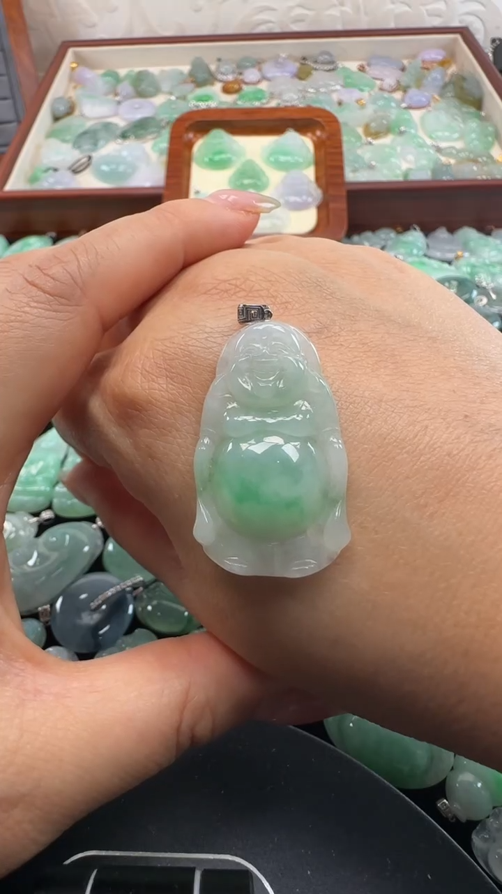 吊坠(不含链)18K金镶嵌翡翠佛公