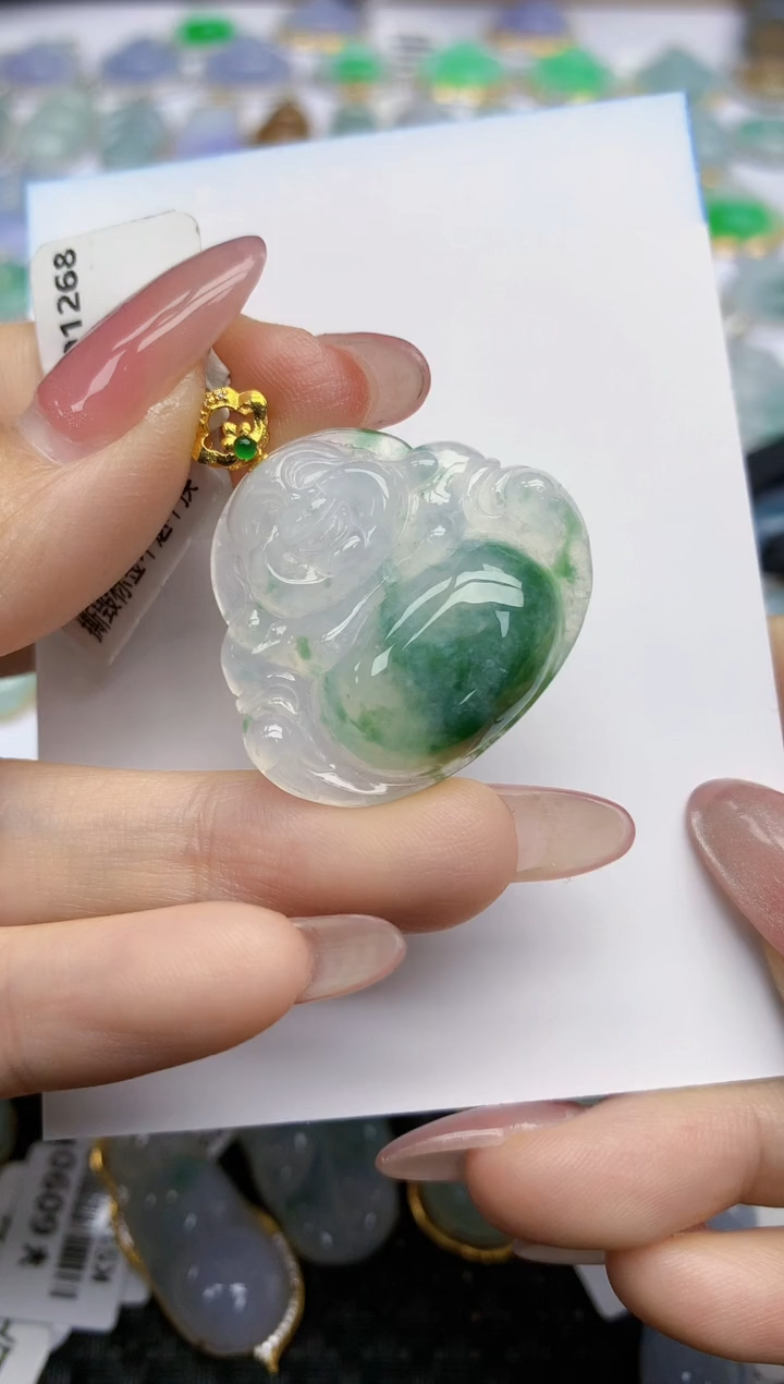 【闪购商品】翡翠挂件18K金镶嵌天然翡翠A货