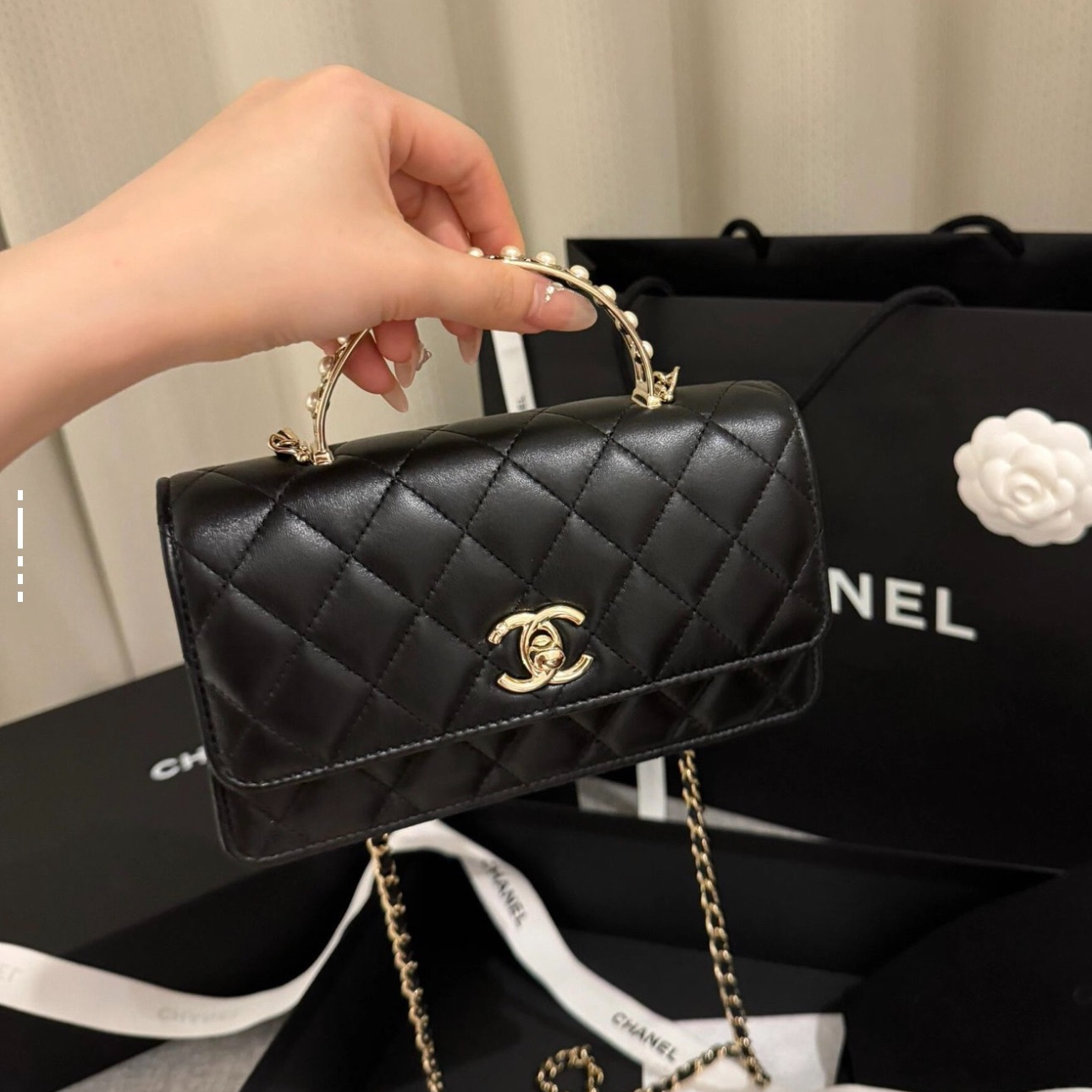 99新 Chanel/香奈儿 24s 珍珠手柄链条包/DC