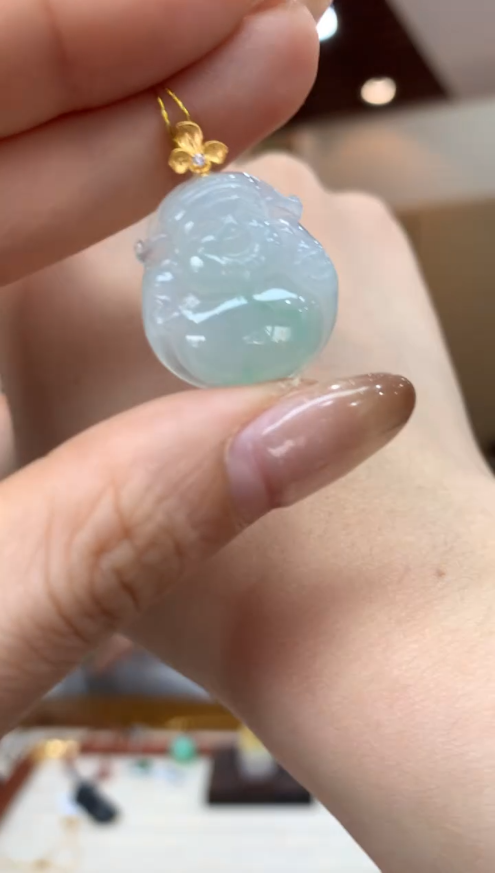 吊坠(不含链)18K金镶嵌翡翠财神