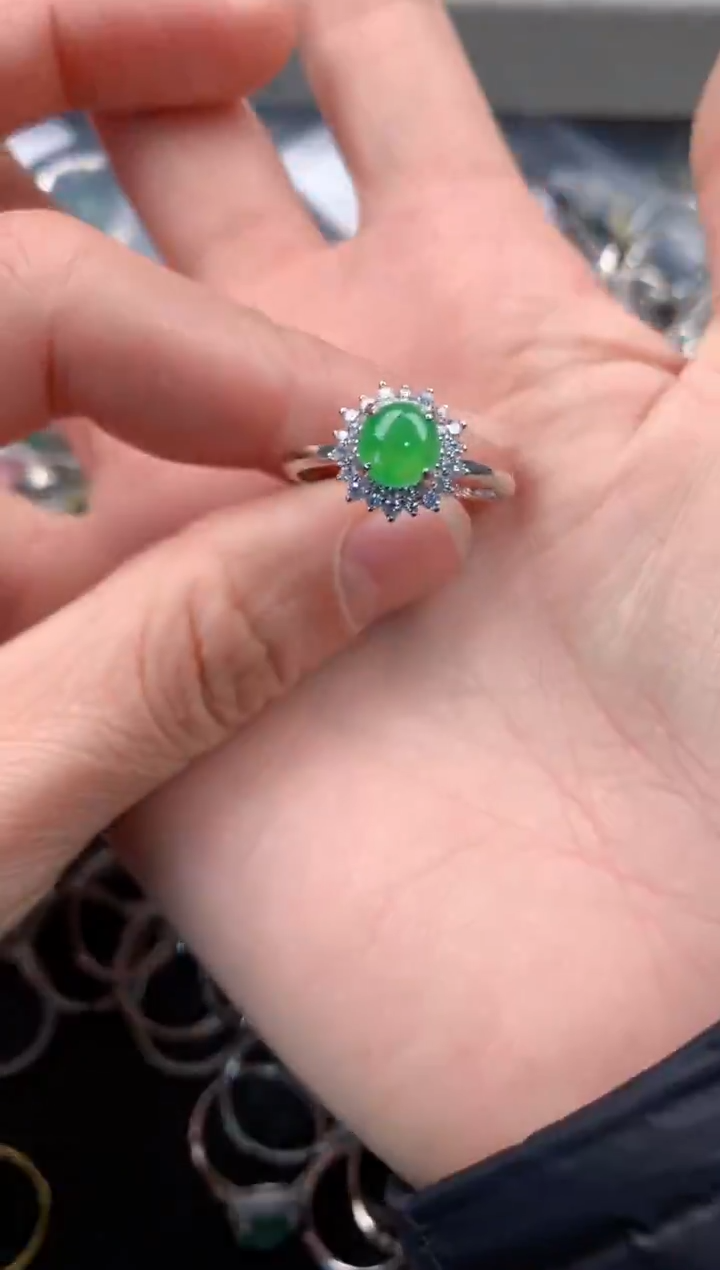 银S925镶嵌戒指翡翠555    9