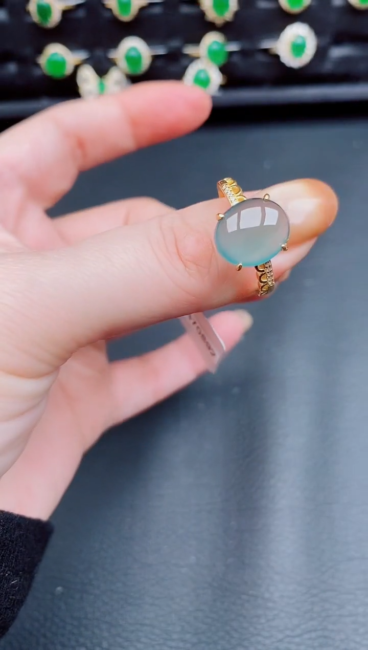 【闪购商品】翡翠戒指银S925镶嵌天然a货翡翠176