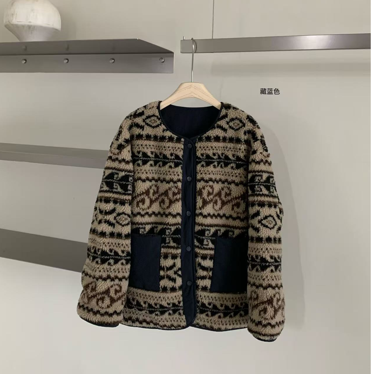 米古古 RS #8118-新 圆领撞色拼接两面穿棉服外套(加大版（衣长73）