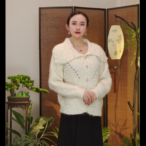 晴曦原创【芳华】长60马海毛钉珠针织上衣