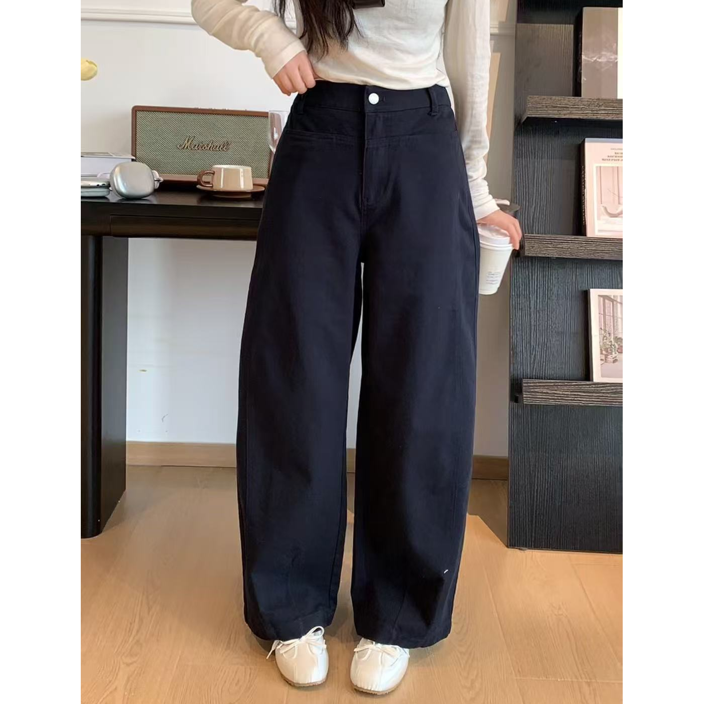 亲衣舍 休闲牛仔裤女 2025时尚大气 春秋宽松显瘦阔腿裤子