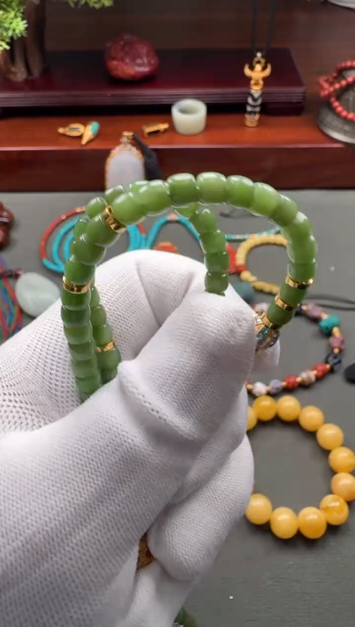 【闪购商品】和田玉（碧玉）手串手串18K金镶嵌手串手串108