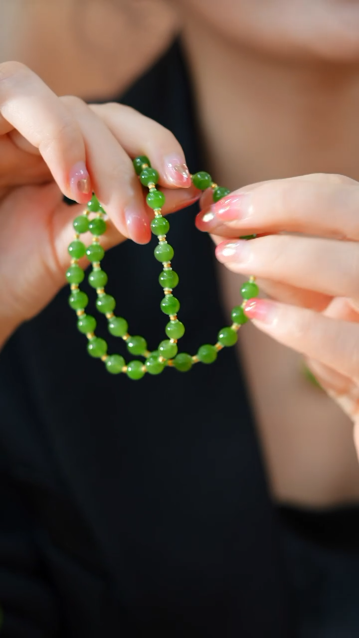 18K金镶嵌手链和田玉碧玉手串（多样性发其一）HNZ14435