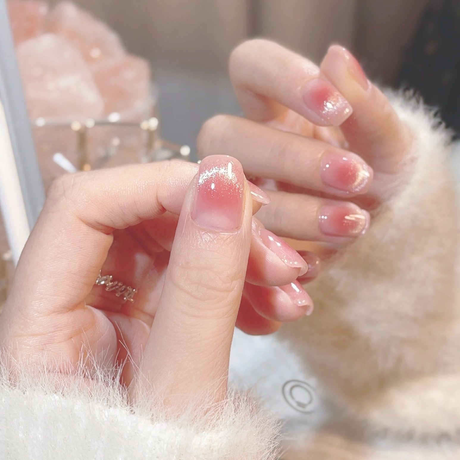 【短圆】短款微笑猫眼  清新可爱粉色猫眼穿戴式美甲贴