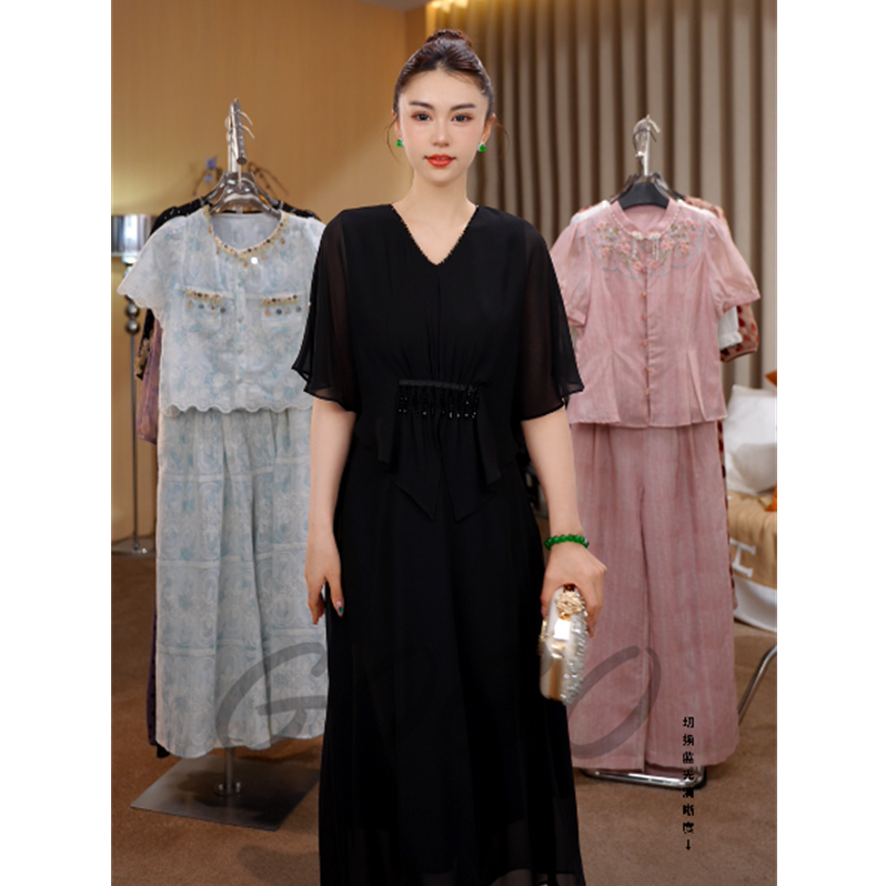 G6169高端洋气连衣裙女2025夏季新款收腰显瘦遮肉气质减龄中长款