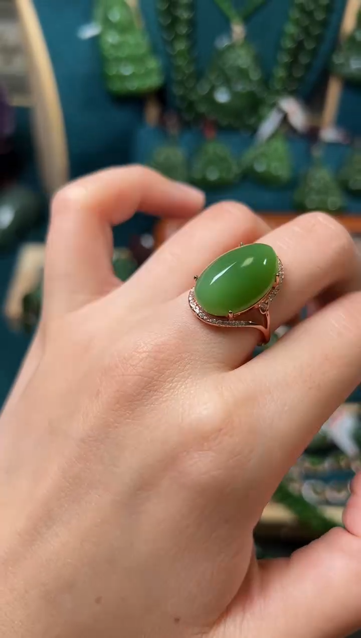 【闪购商品】和田玉（碧玉）戒指银S925镶嵌碧玉