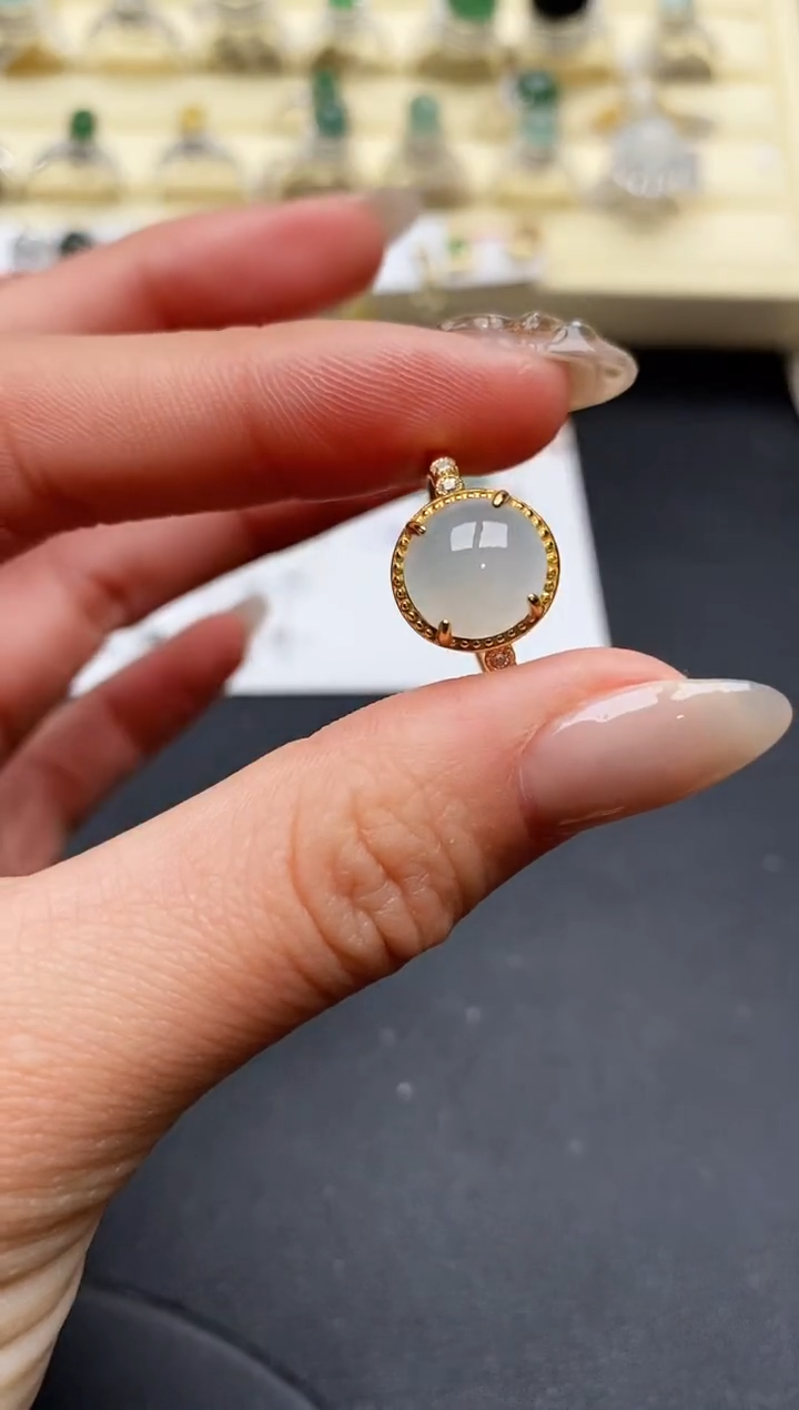 【闪购商品】翡翠戒指银S925镶嵌缅甸翡翠1  9+3