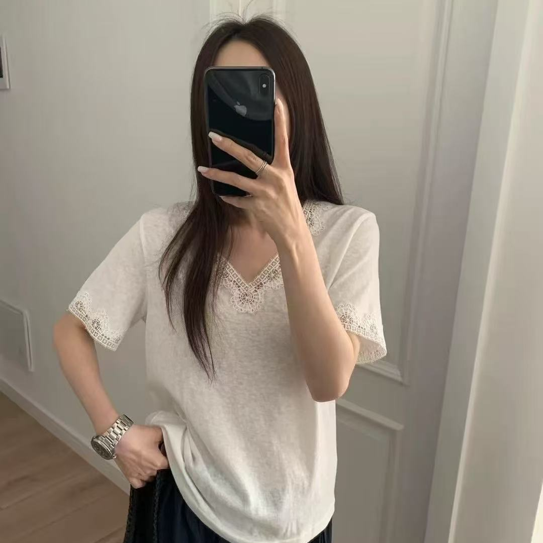 925260煎妮小T~重工蕾丝慵懒短袖T