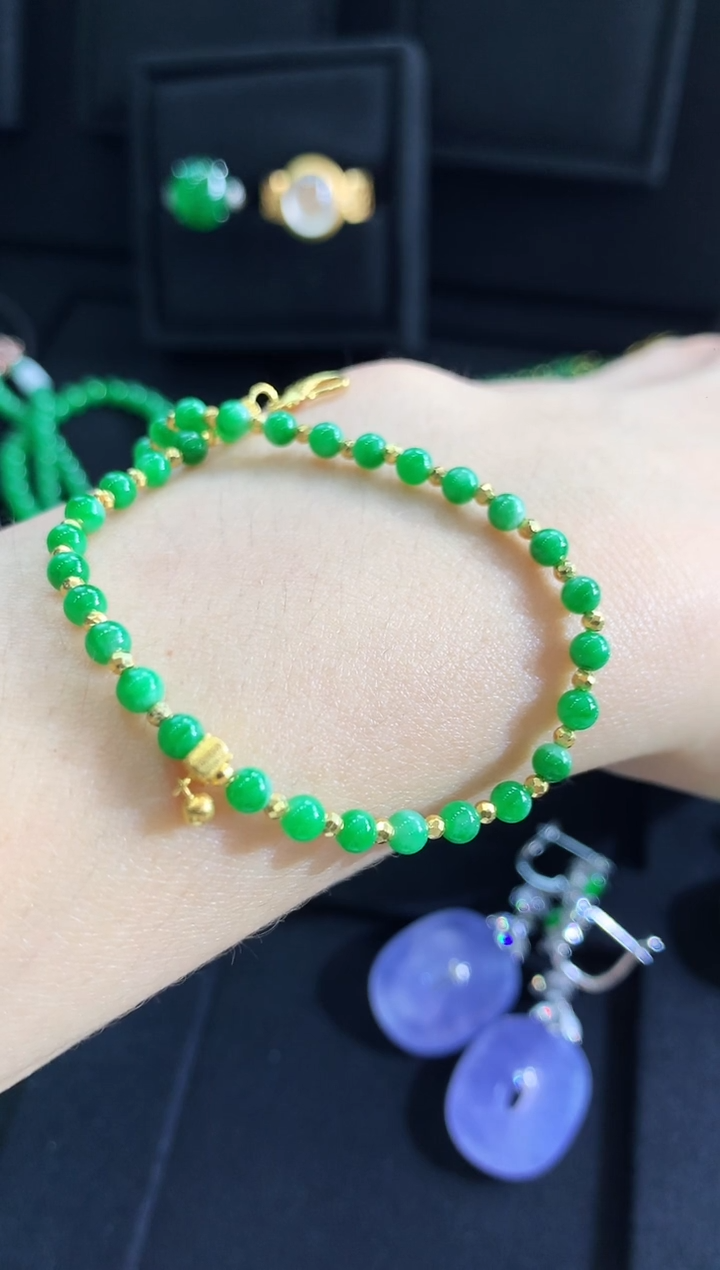 【闪购商品】翡翠手链18K金镶嵌手链