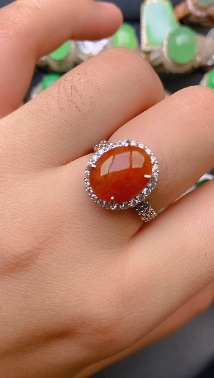 【闪购商品】翡翠戒指银S925镶嵌天然A货翡翠1