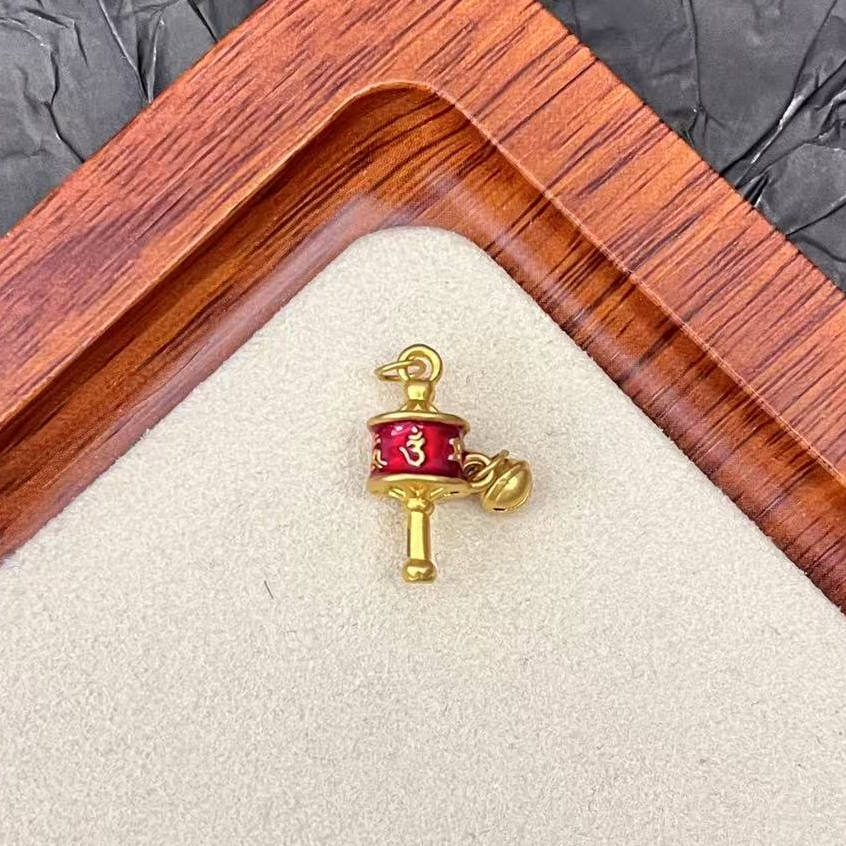 君潮黄金足金999红色六字真言转经桶编绳款DP1317