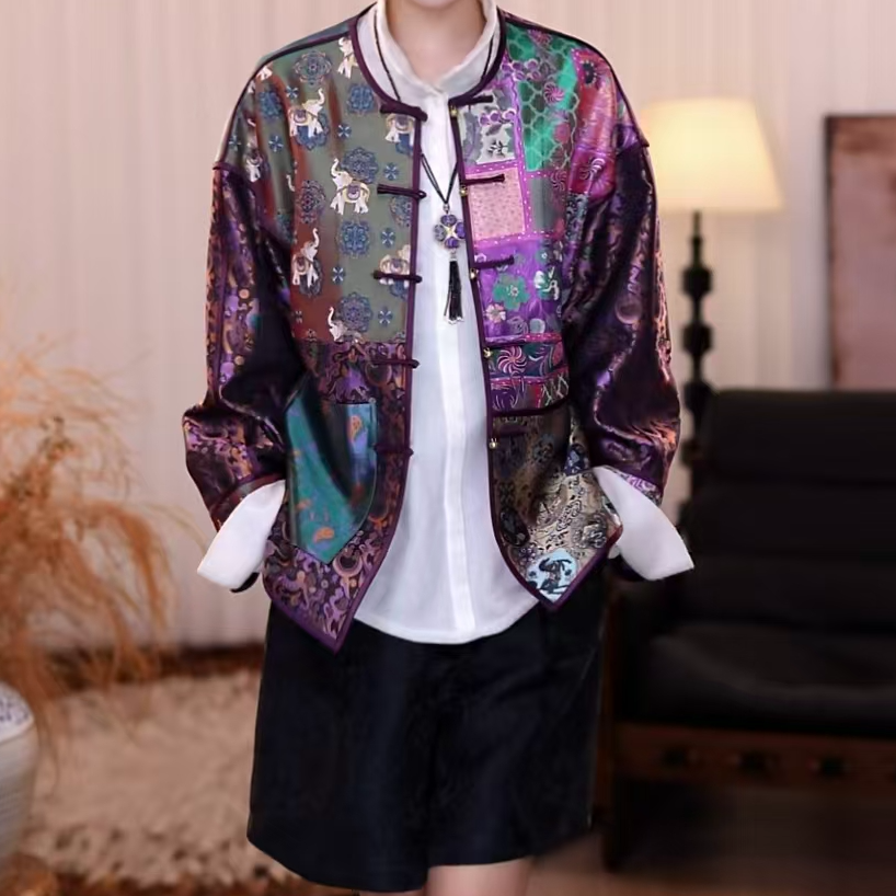  『棠昭』100%桑蚕丝新中式复古显瘦宽松休闲时尚百搭气质上衣外套