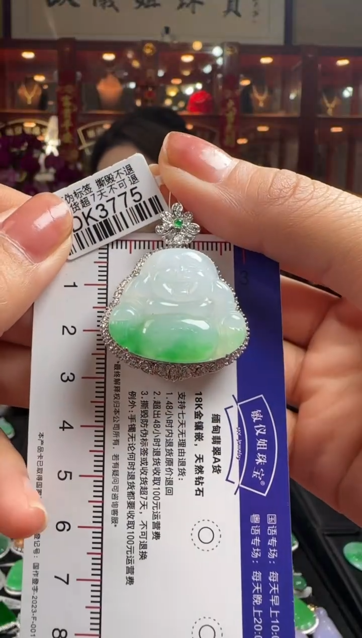 【闪购商品】翡翠颈饰18K金镶嵌DK3775冰绿佛公