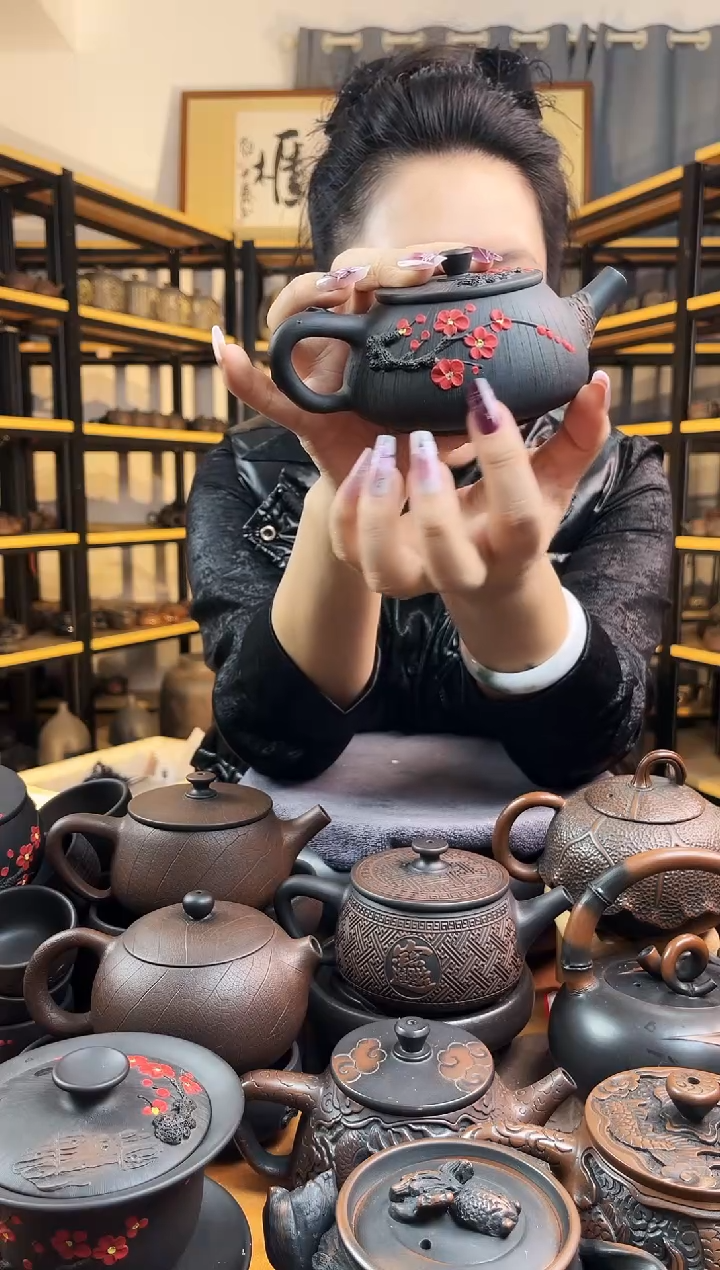 【闪购商品】壶网孔 红梅拉丝石瓢+6红梅杯 