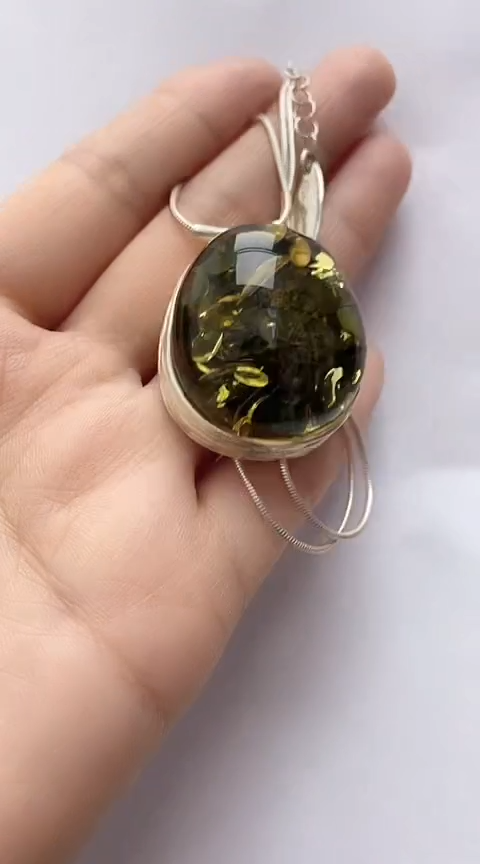 【闪购商品】琥珀裸石银S925镶嵌琥珀吊坠