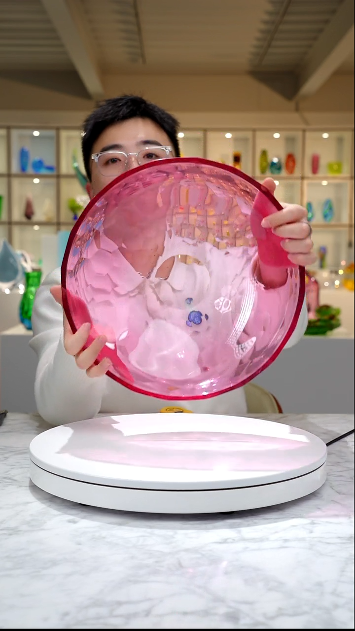 手工艺品琉璃王****✨金红色圆形果盘（微瑕不退换）