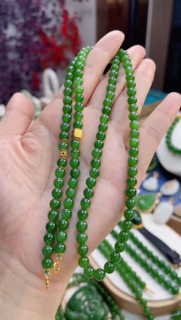 【闪购商品】和田玉项链18K金镶嵌6mm