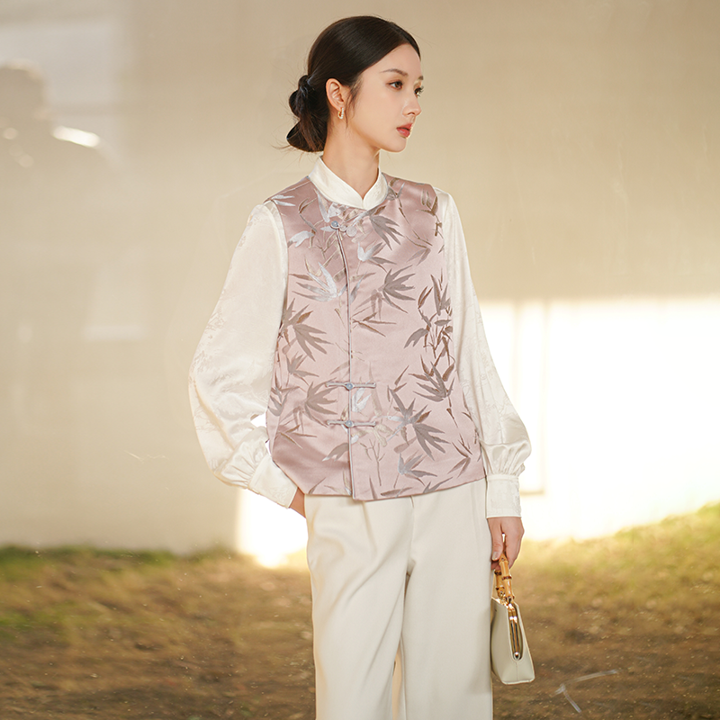 初蝉衣事新中式马甲春秋25新款唐装中国风女装盘扣上衣外套0106-N