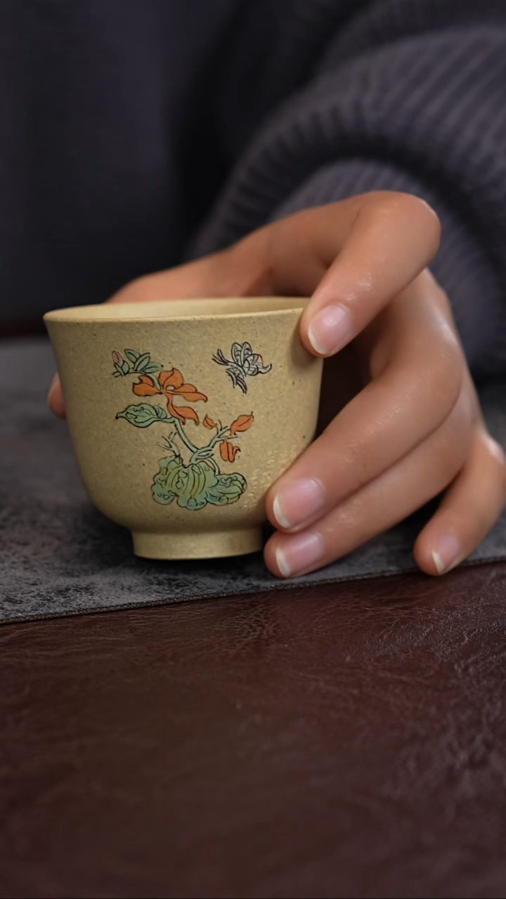 【闪购商品】紫砂茶杯段泥 鸢尾花泥绘 铃铛杯