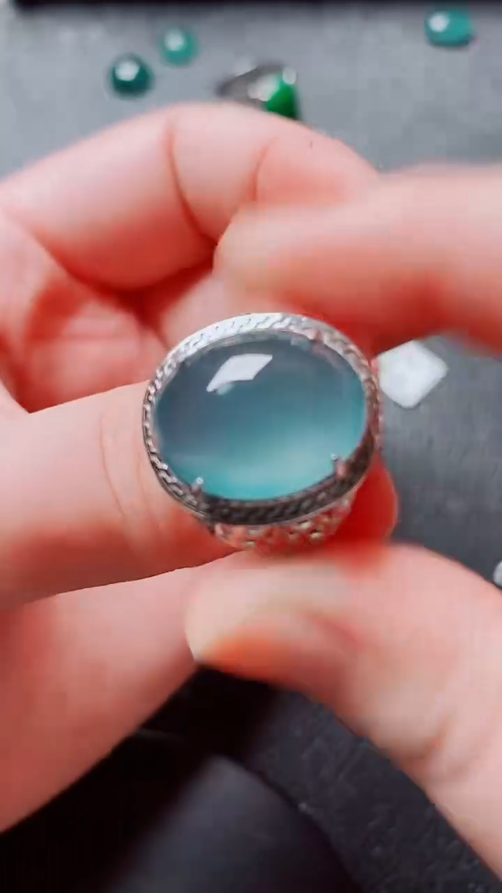 翡翠戒指银S925镶嵌1111