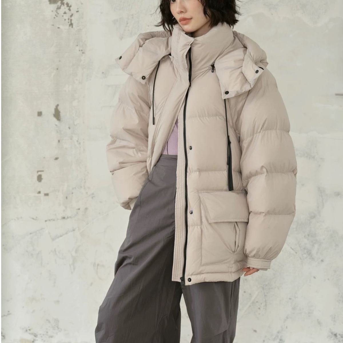 羽绒服连帽中短款女装厚款休闲风款