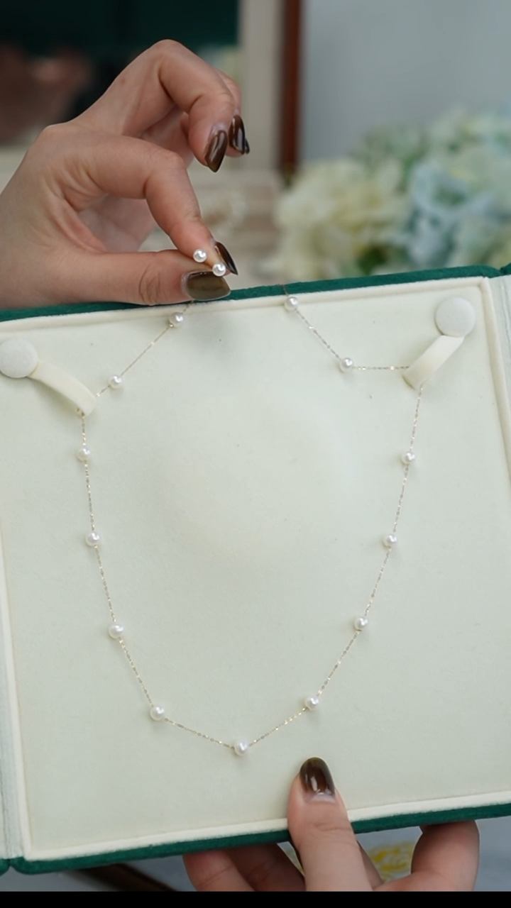 【闪购商品】淡水珍珠项链18K金镶嵌满天星套组 45cm