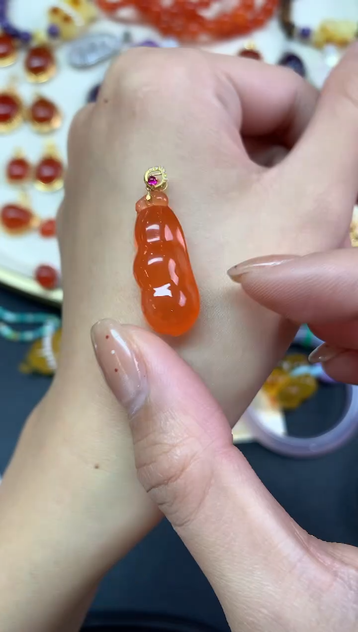 【闪购商品】南红玛瑙吊坠18K金镶嵌吊坠A399|1