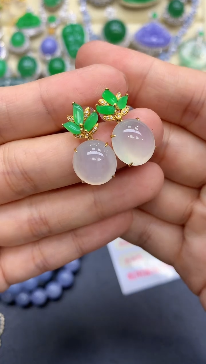 18K金镶嵌翡翠耳饰343-中国好珍宝