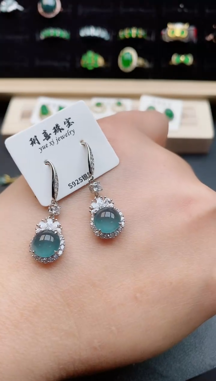 【闪购商品】翡翠耳饰银S925镶嵌508500