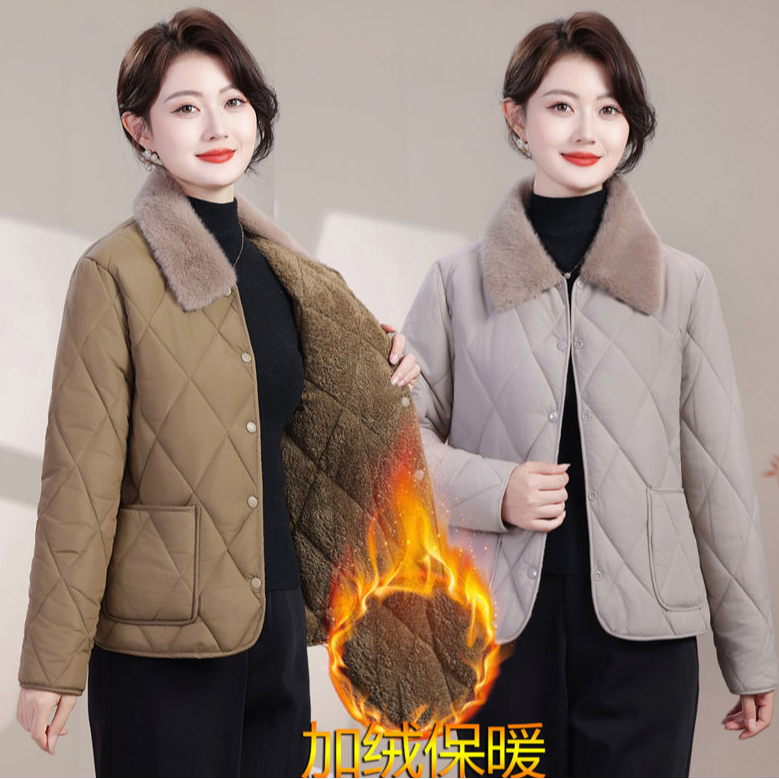 新款加绒保暖冬季棉衣翻领洋气加厚棉服时尚棉袄外套068款