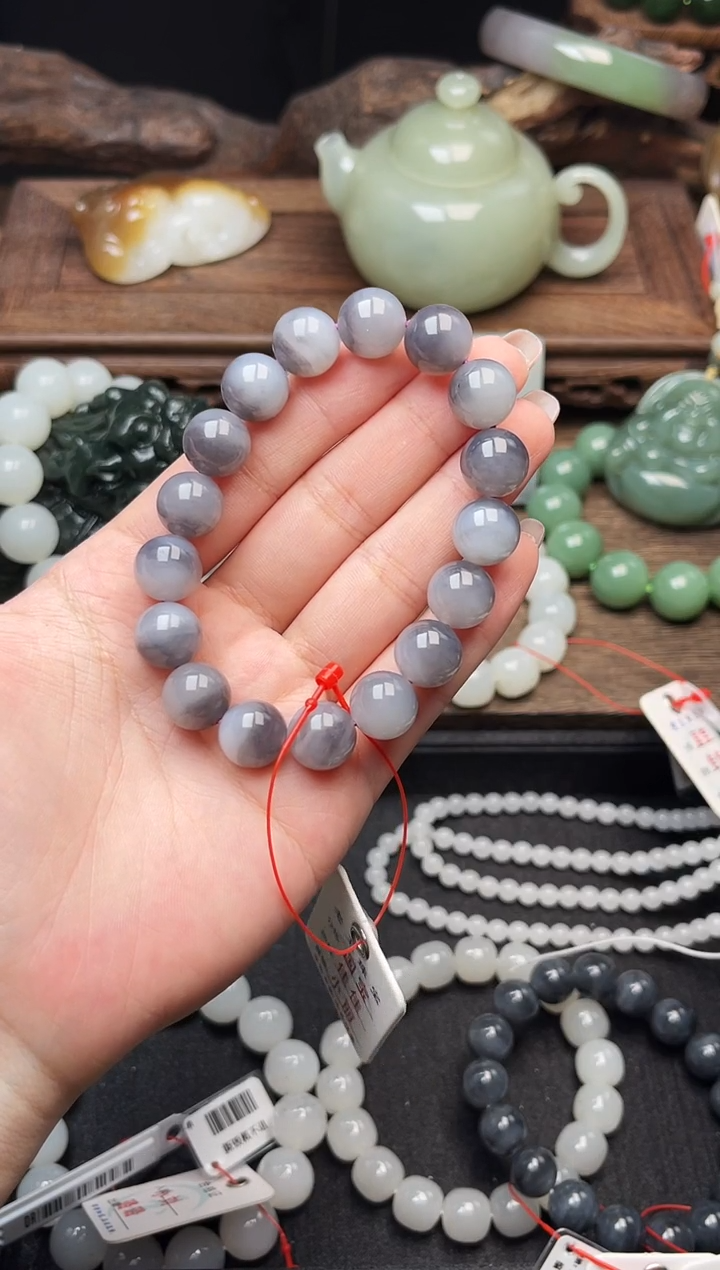 手串未镶嵌和田玉卡12青海烟紫 圆珠9007276