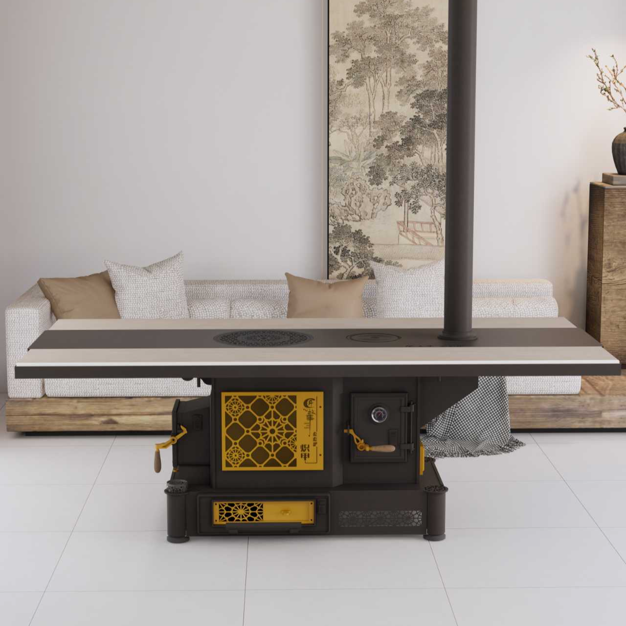 彪彪炉“炽甲”玻璃观火柴煤两用炉多功能家用取暖柴火灶烤火炉